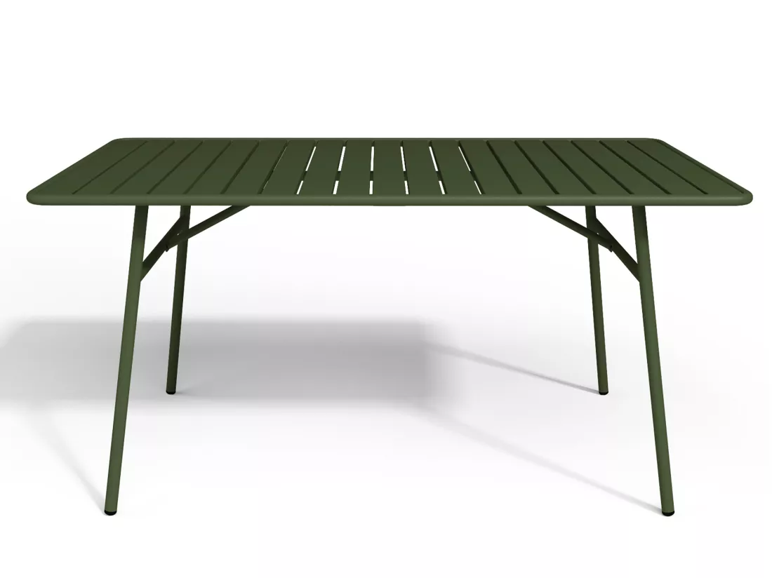 Salle à manger de jardin en métal - une table L.160 cm avec 2 fauteuils empilables et 4 chaises empilables - Kaki - MIRMANDE de MYLIA