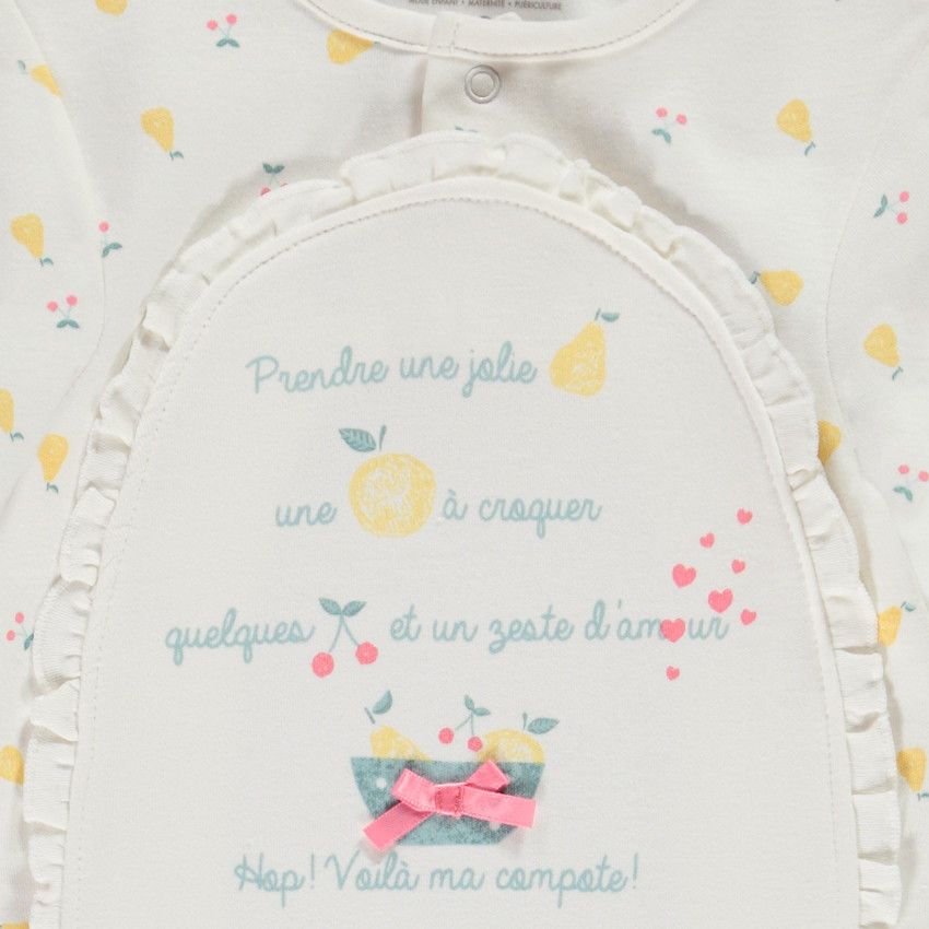 Dors-bien en jersey print fruits pour bébé fille - Ecru