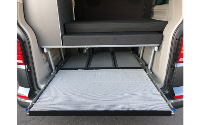 BusBoxx heckBOXX flex 750 bis 950 mm VW T5 / T6 / T6.1 Multivan / Beach Heckauszugs-Modul geteilt