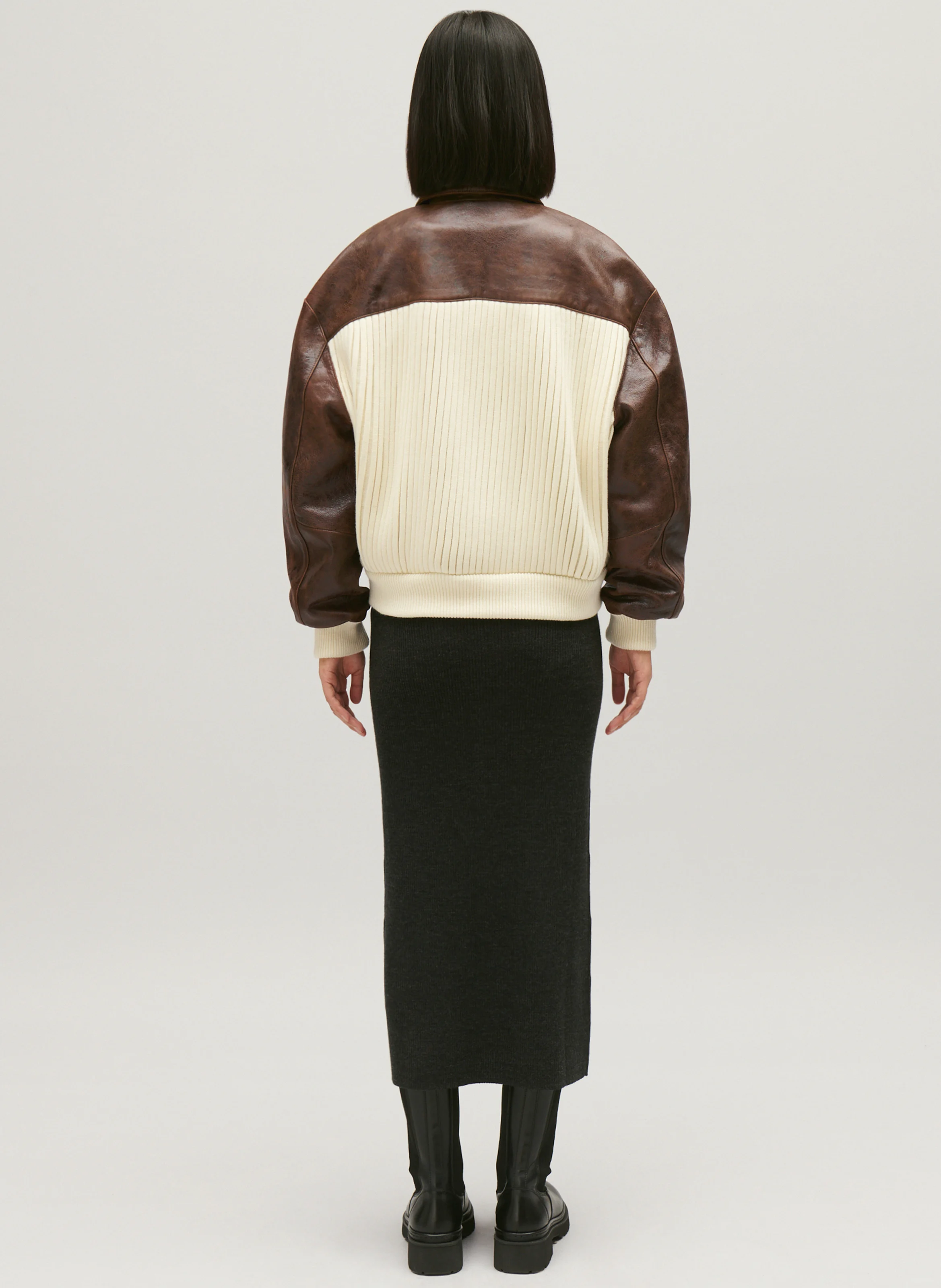 Blouson court col classique en cuir d'agneau | Multicolore