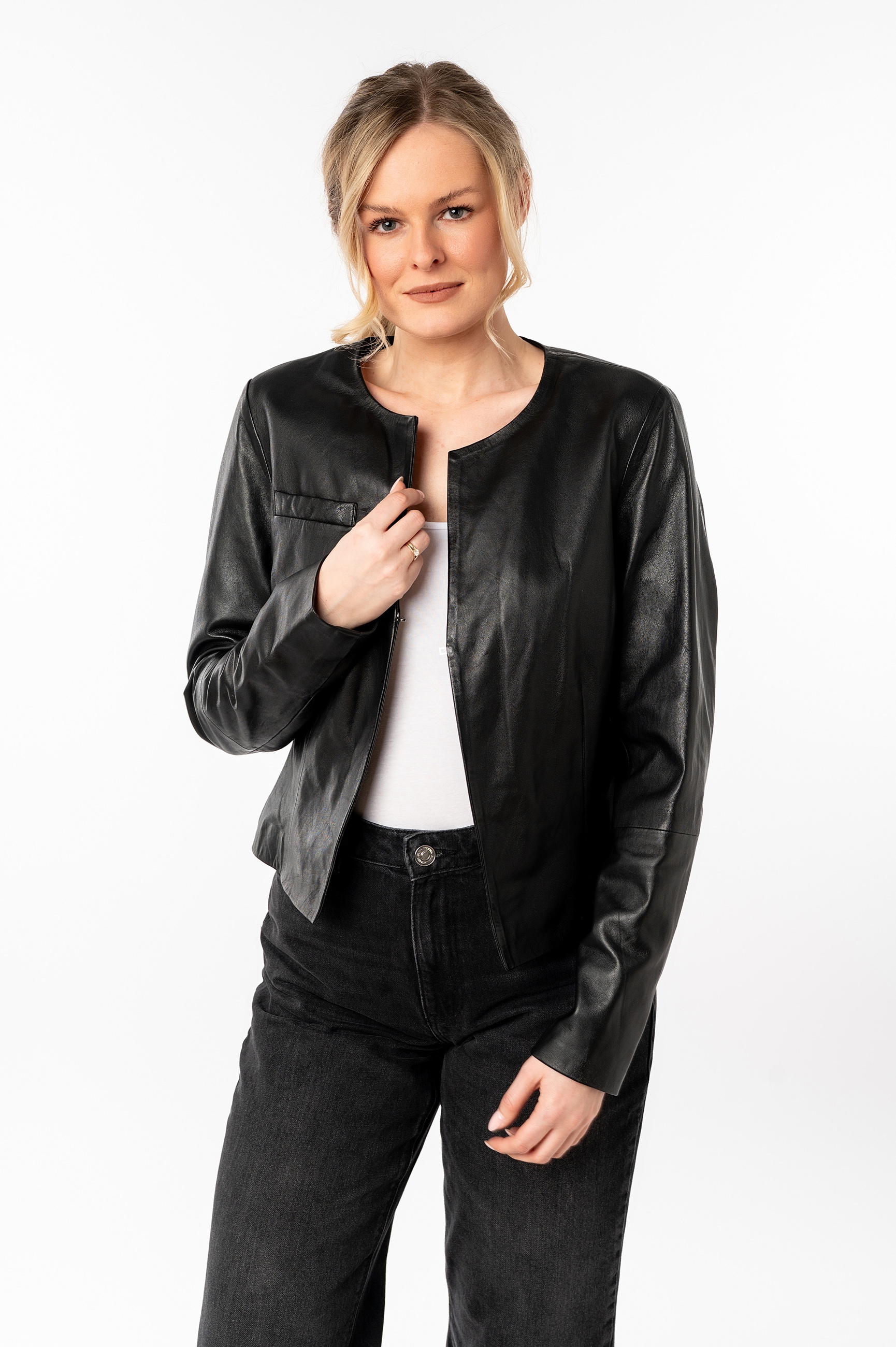 Mauritius Lederjacke »MWLelia« kragenlos