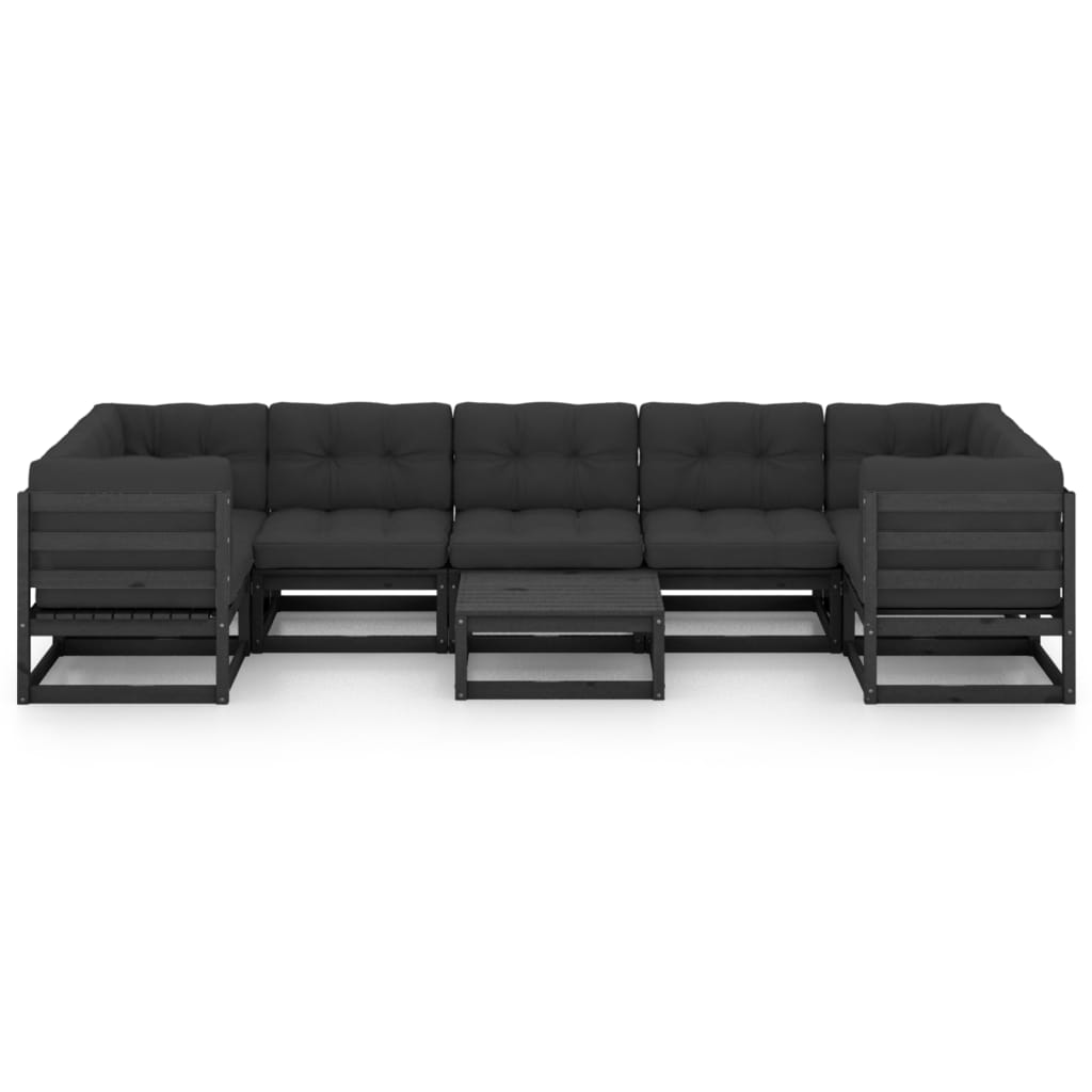 Salon de jardin meuble d'extérieur ensemble de mobilier 8 pièces avec coussins noir bois de pin massif
