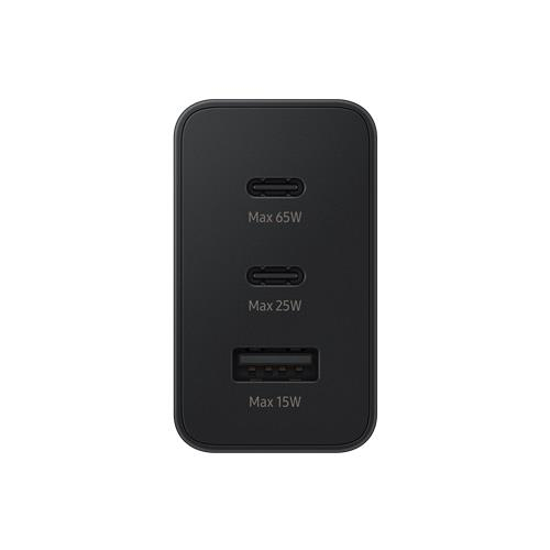 (65W) Galaxy S25  Plus Dual USB C / 1x USB A Super Fast Charging Trio Netzteil Schnell Ladegerät (EP-T6530NBEGEU) - Schwarz