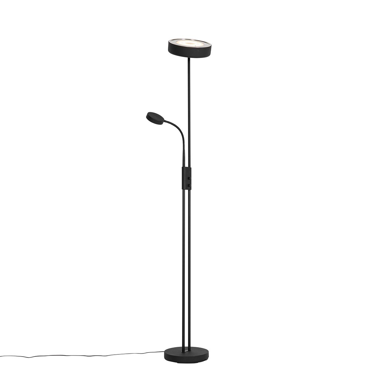 Vloerlamp zwart incl. LED en dimmer met leeslamp - Kelso