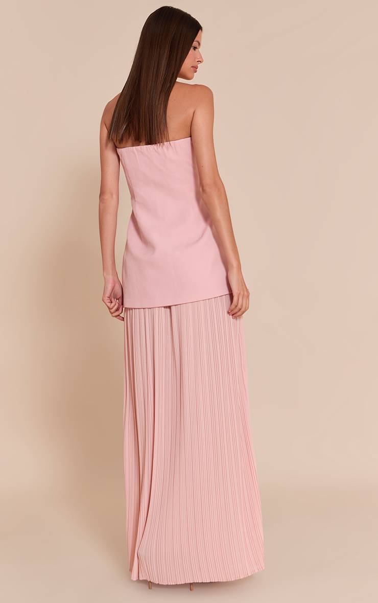 Rose Pâle Robe Maxi Bandeau À Jupe Plissée En Mousseline Avec Panneaux