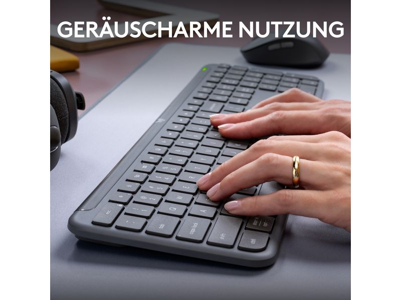 Logitech Tastatur-Maus-Set MK950 Signature Slim Combo Kabelloses Tastatur-Maus-Set mit geräuscharmen Tasten