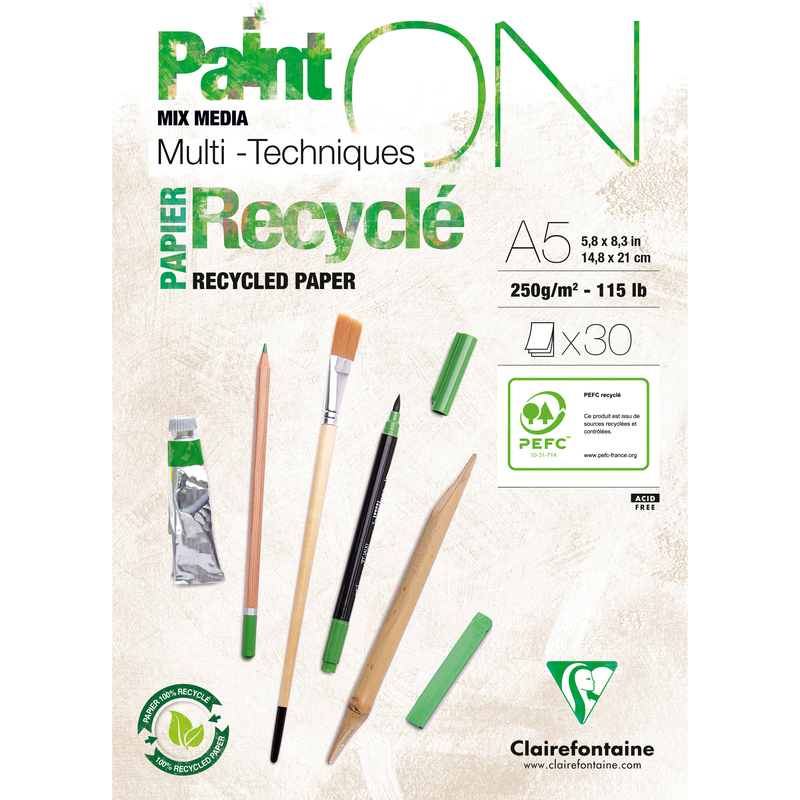Clairefontaine Paint'On recycling Zeichenblock, A5, blanco, weiss