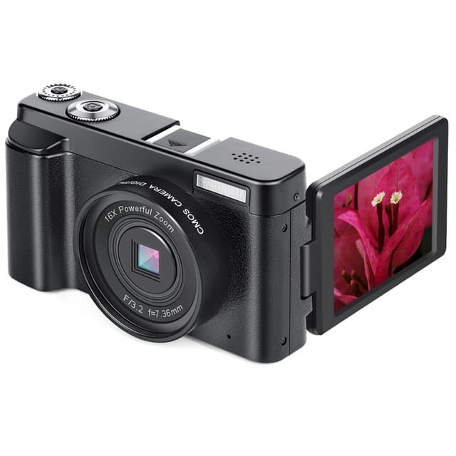 Digitalkamera 4K 48MP 3.0 tommer IPS skærm fast fokus Sort
