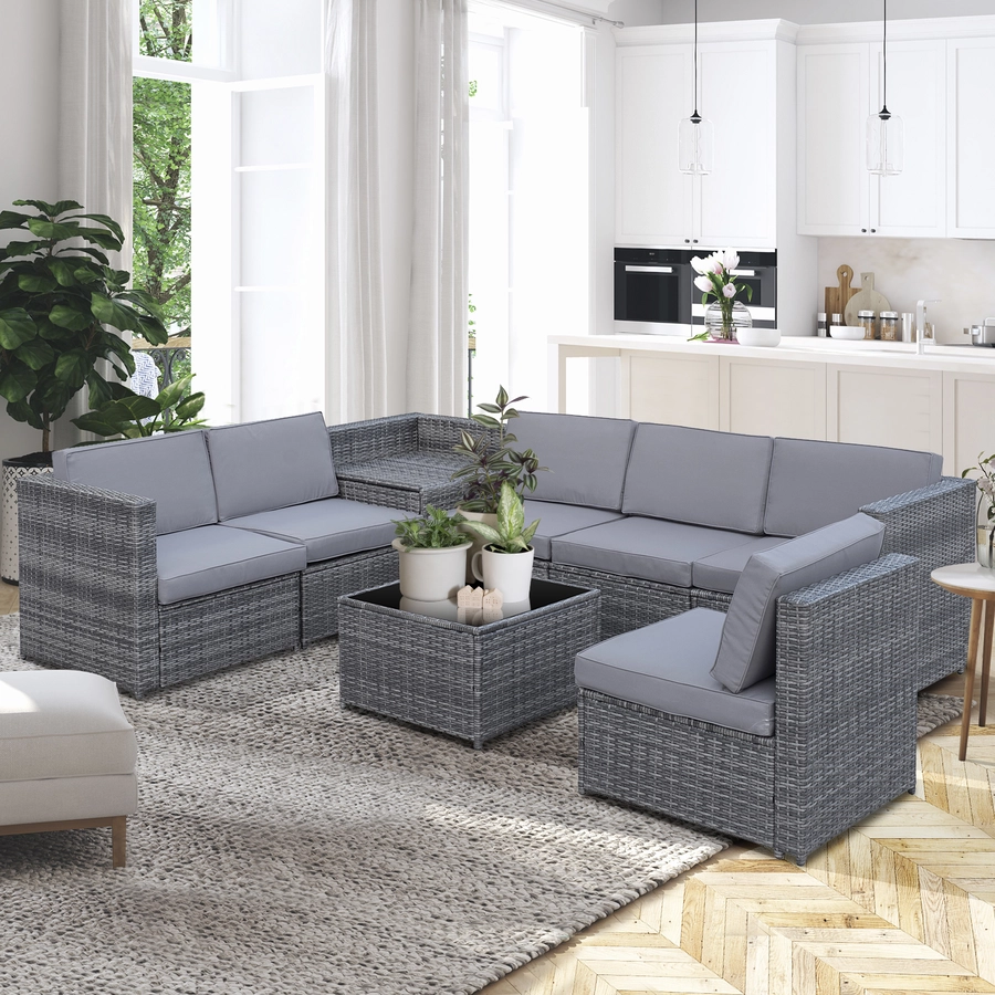 Outsunny Polyrattan Gartengarnitur als 8-teiliges Set grau