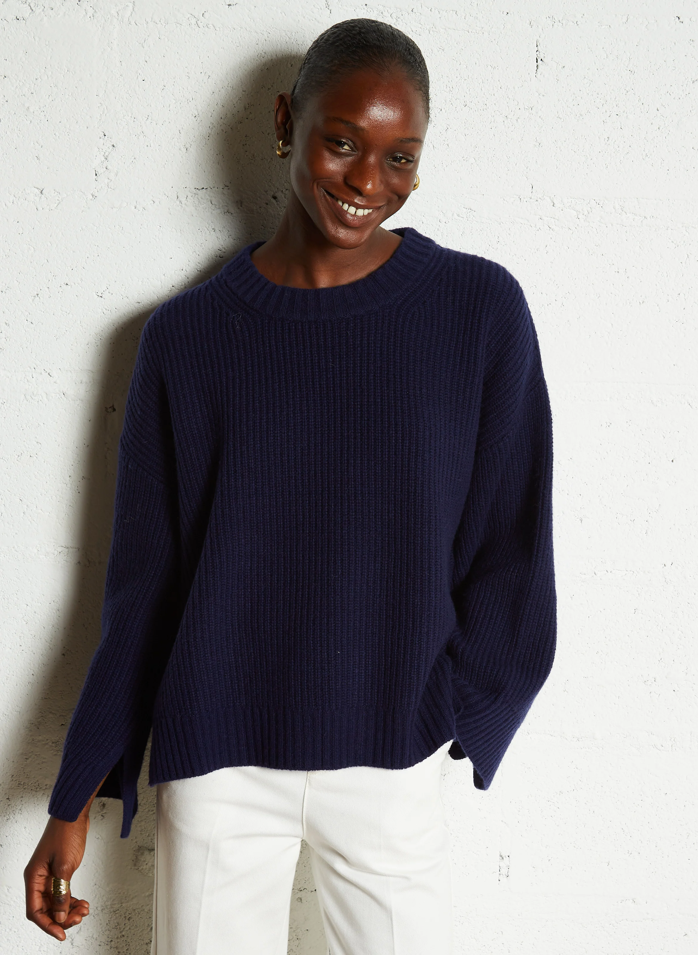 VAIANA - Pull ample col rond en laine mélangée | Bleu