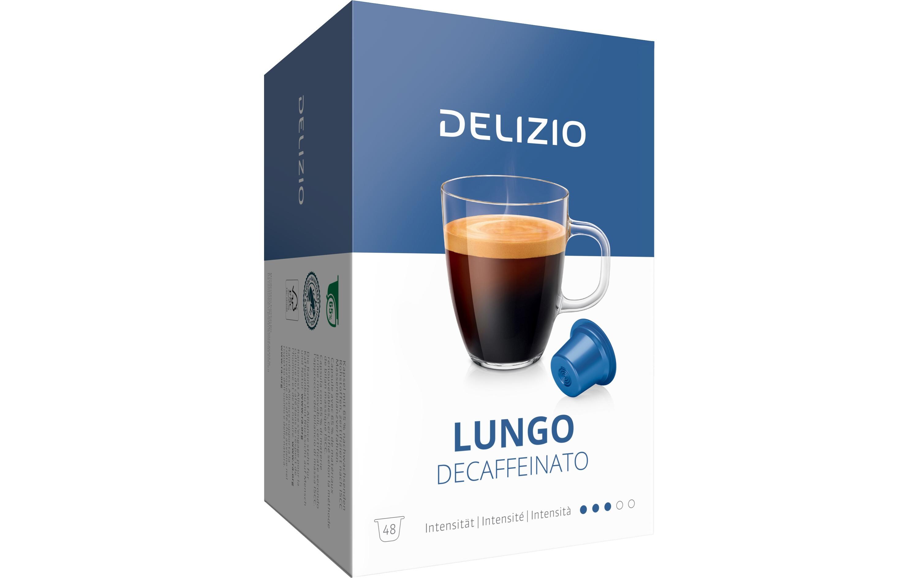 Kaffeekapseln Lungo Decaffeinato 48 StückKunststoffkapseln für das Delizio-System