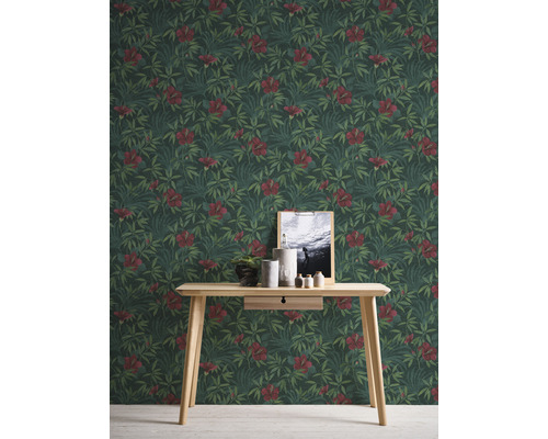 Vliesbehang 38028-1 Cuba Floral groen rood