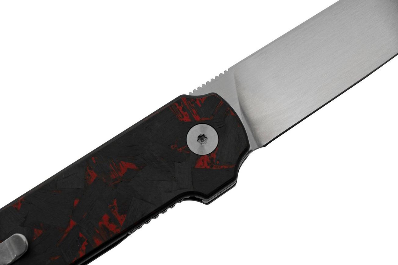 QSP Knife Lark QS144-D, Shredded CF Overlay Red G10, Satin 14C28N, zakmes