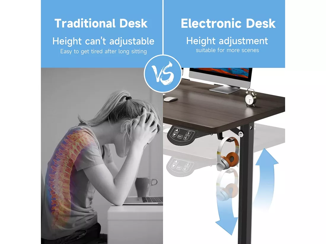 Bureau Assis Debout Electrique 110x60x71-117cm,Bureau Ergonomique Standing Desk Réglable,Panneau en Fibre de Carbone