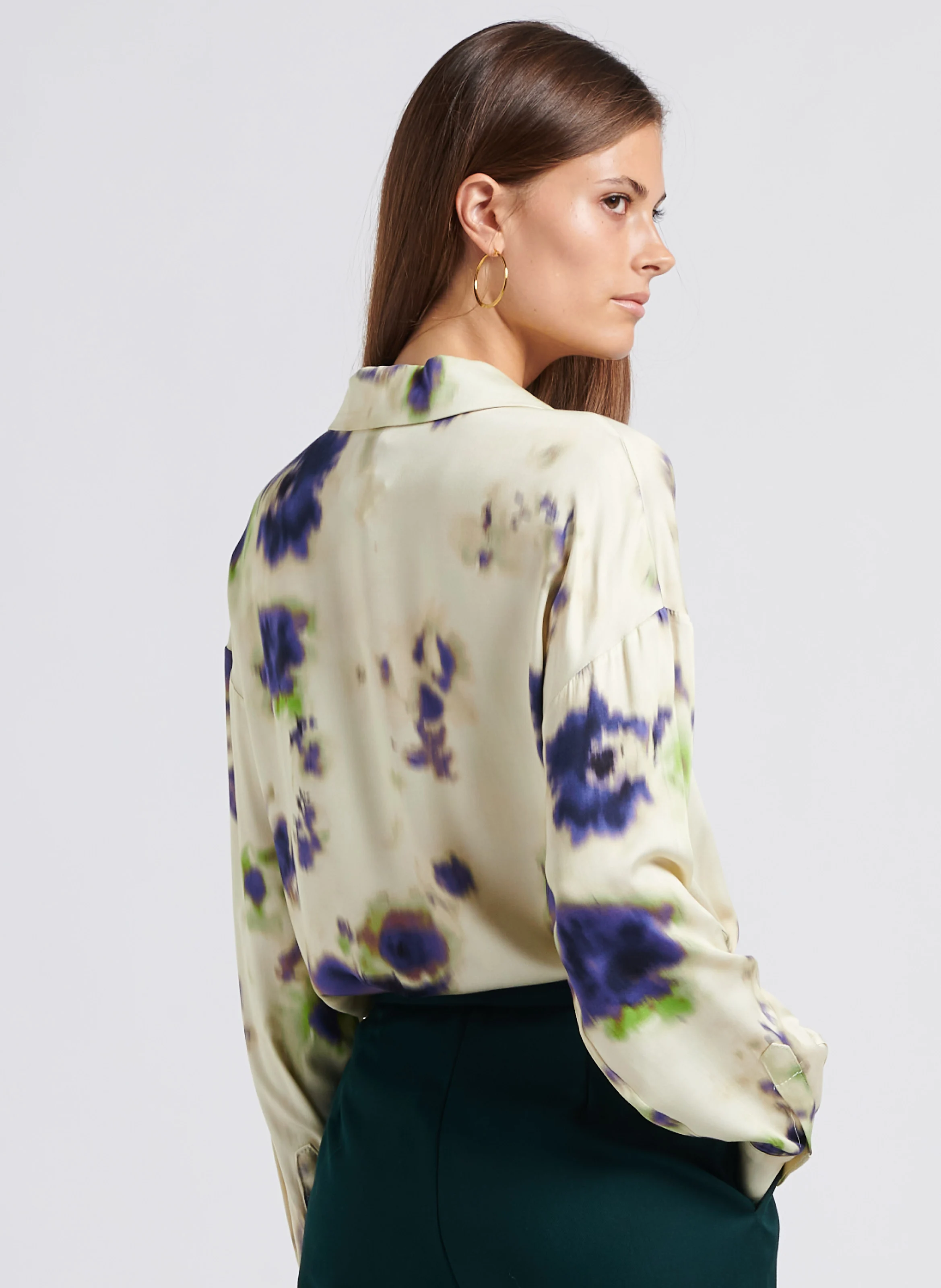 Chemise col tailleur imprimée | Blanc