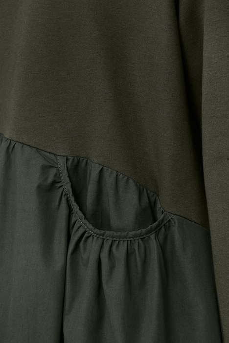 Midikleid, A-Line, Materialmix, Rundhals, Langarm, Quernaht