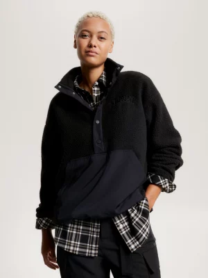 Camisa polo oversized de lã polar reciclada estilo universitário