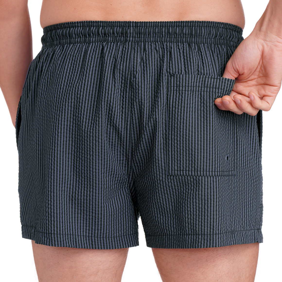 Jonas Nielsen Herren Badeshorts in Seersucker-Struktur dunkelblau / blau