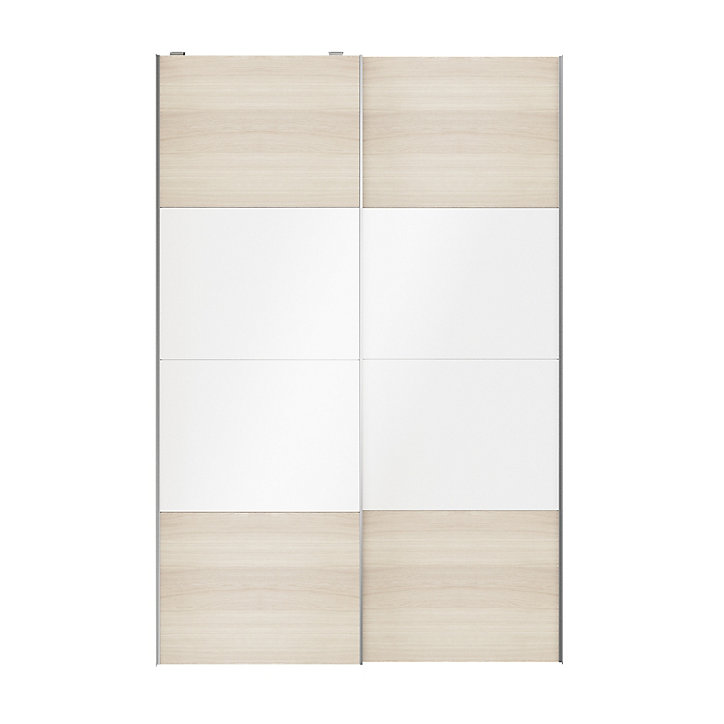 Portes de placard coulissantes 2 vantaux panneaux blancs brillants et effet chêne GoodHome Atomia H. 225 x L. 150 x ép. 5,5 cm