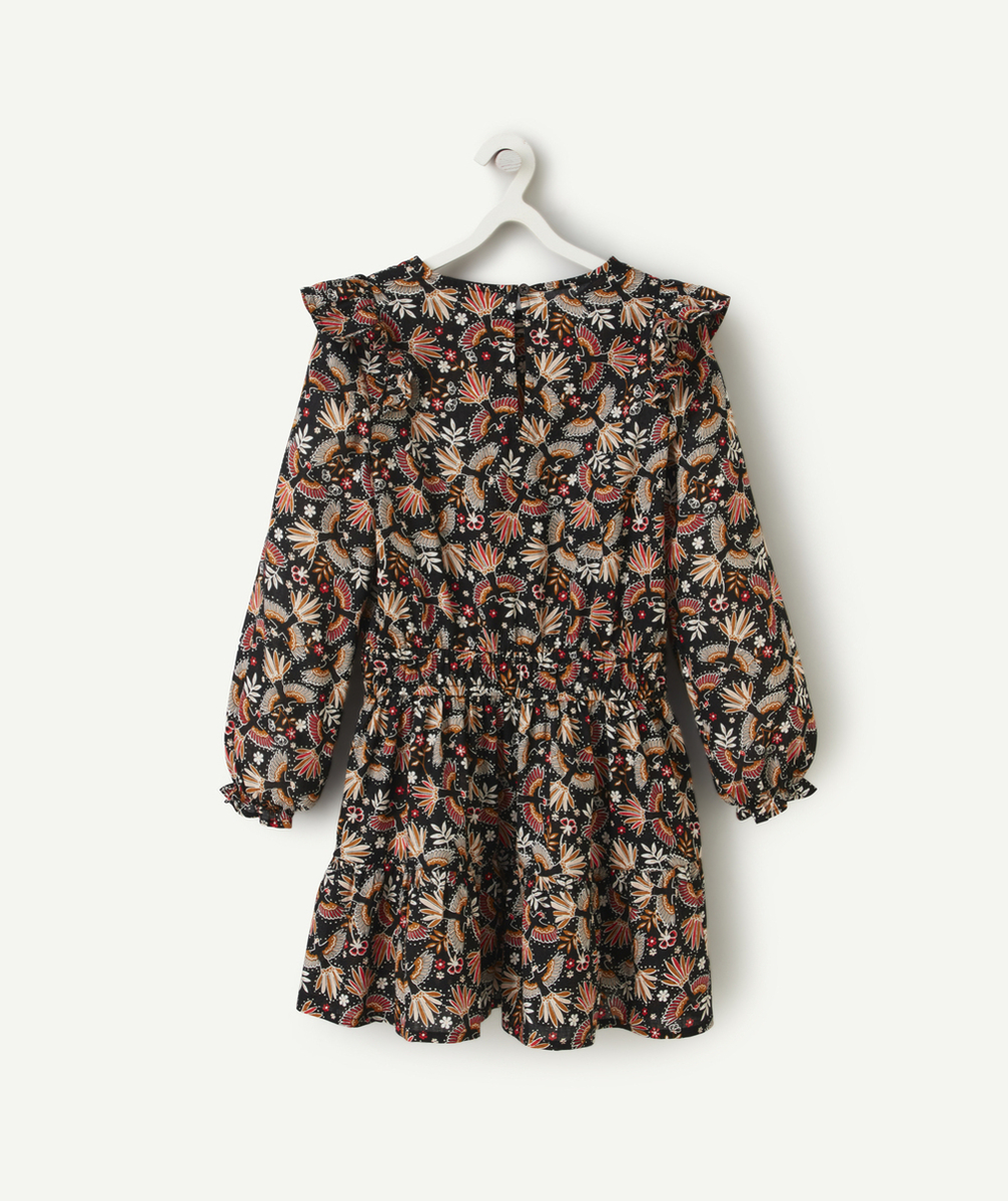 ROBE FILLE EN COTON NOIR ET IMPRIMÉ FLORAL AVEC VOLANTS