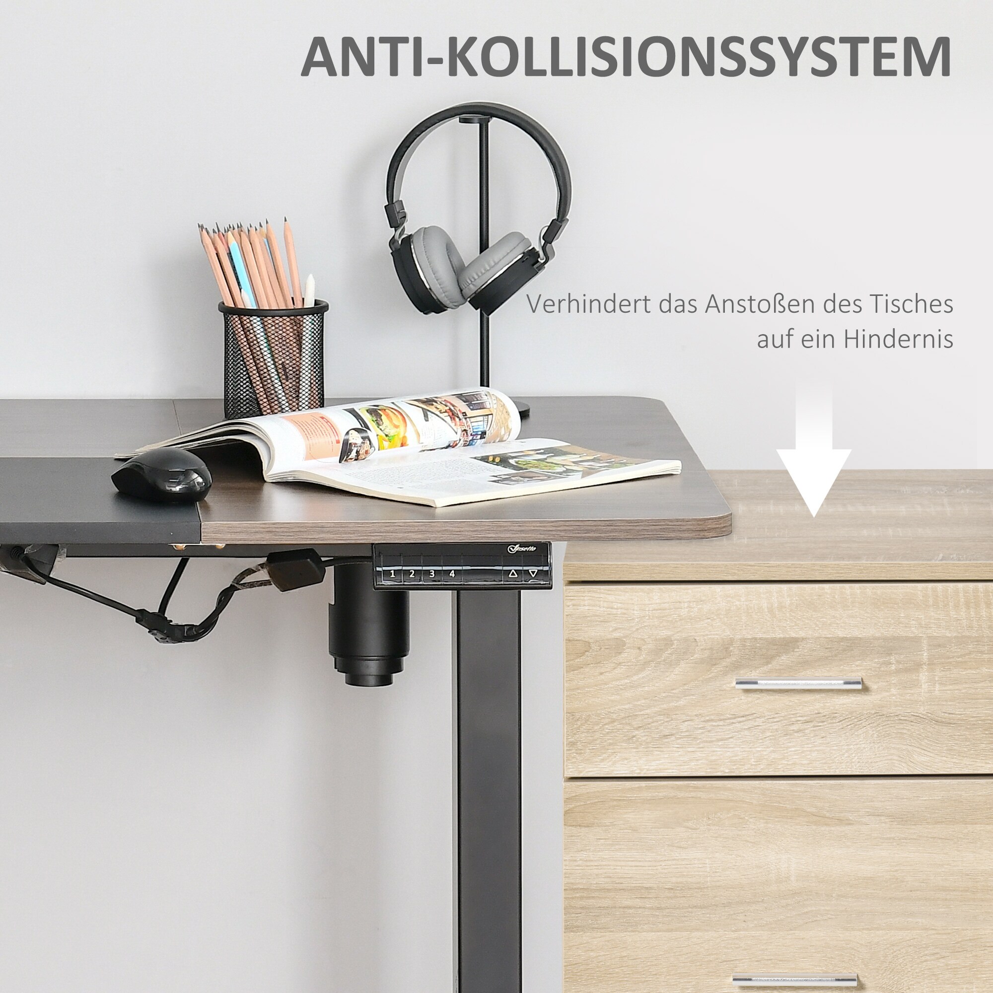 Vinsetto PC-Tisch elektrisch höhenverstellbar, LED-Anzeige 140 x 70 x 72-116 cm (BxTxH)