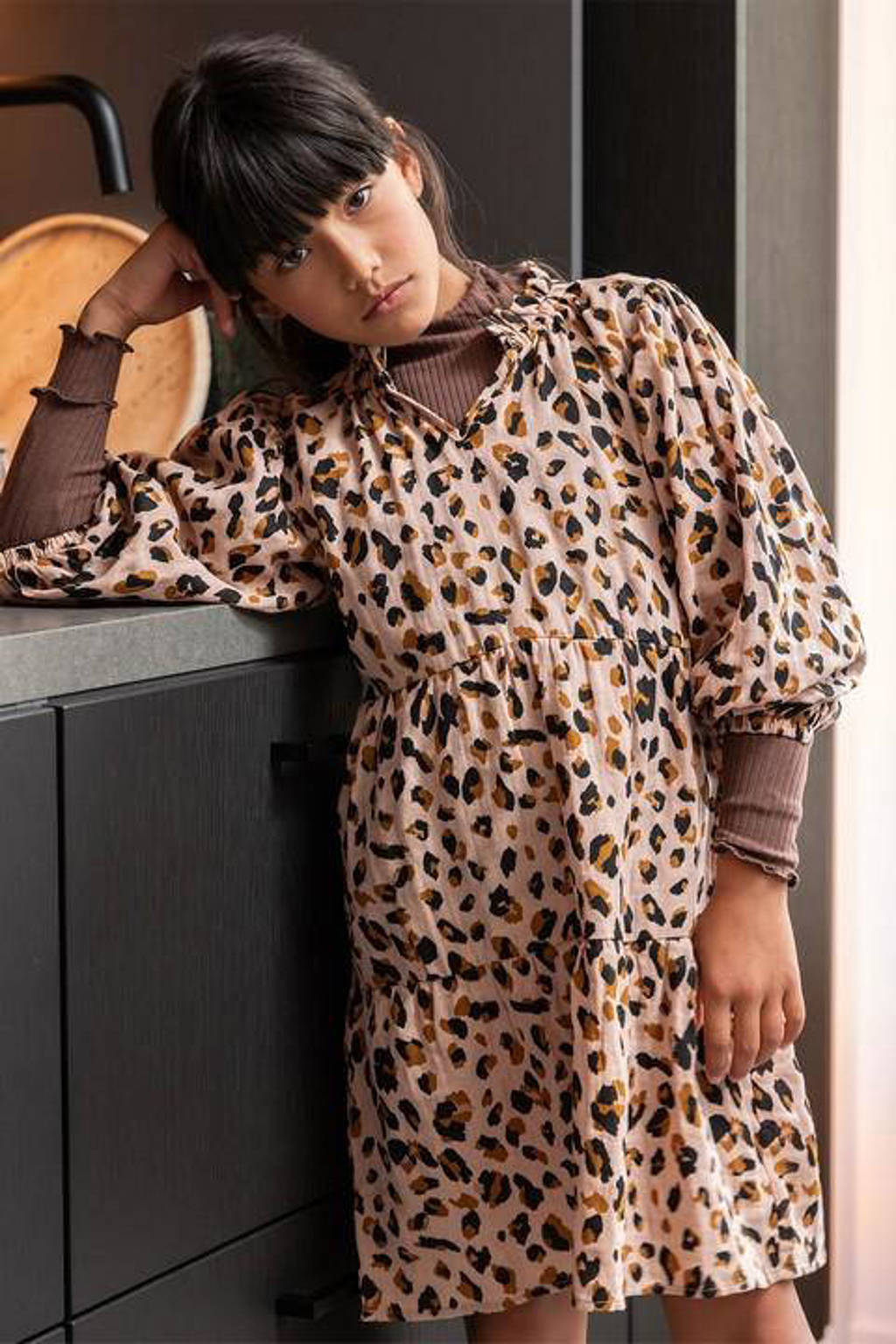 Like Flo jurk met dierenprint beige/bruin