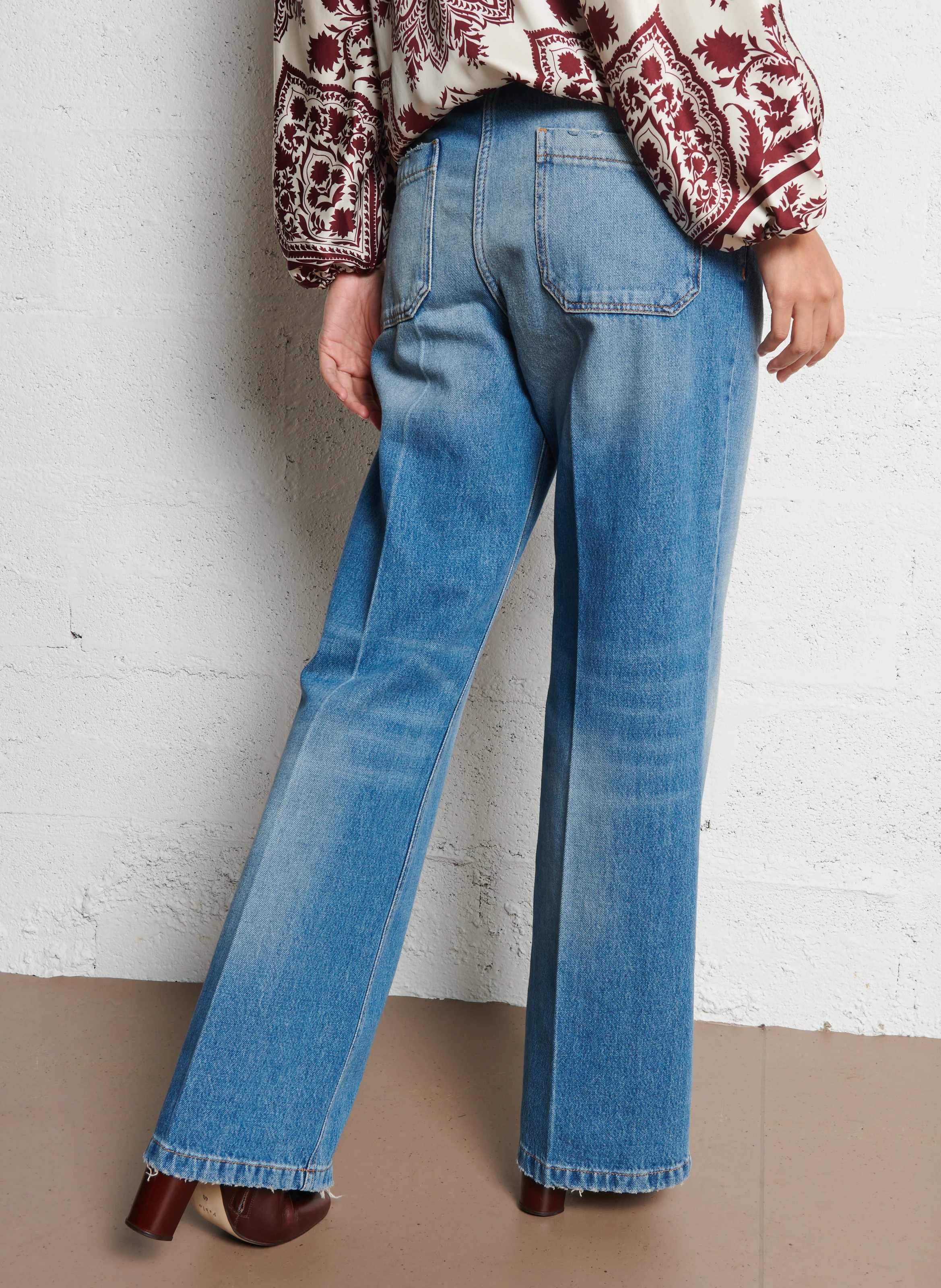 VECCHI - Jean large délavé en coton | Bleu