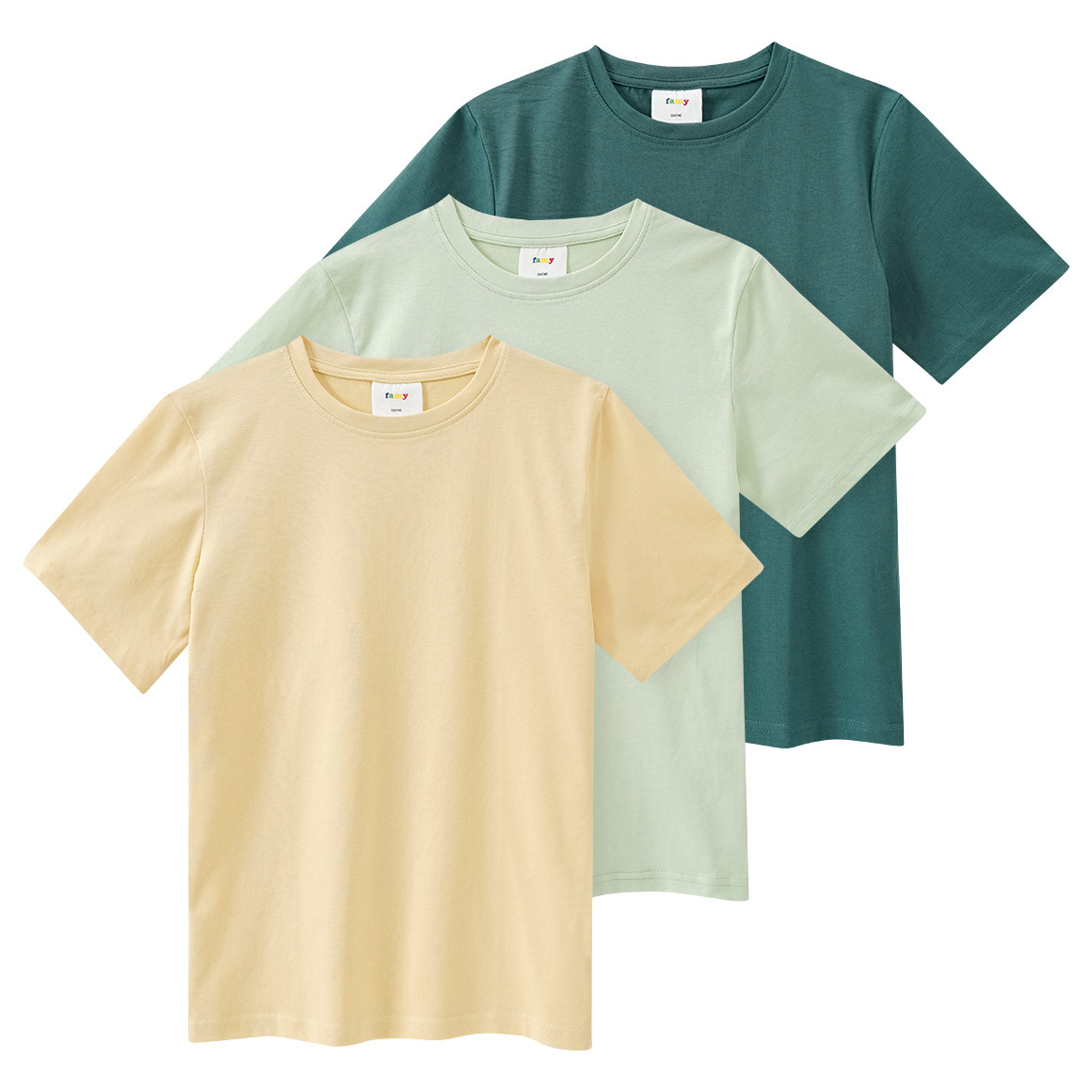 Famy 3 Jungen T-Shirts im Basic-Look hellgrün / sand / dunkelgrün