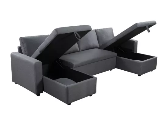 Canapé Panoramique Convertible avec 2 Coffres en Tissu