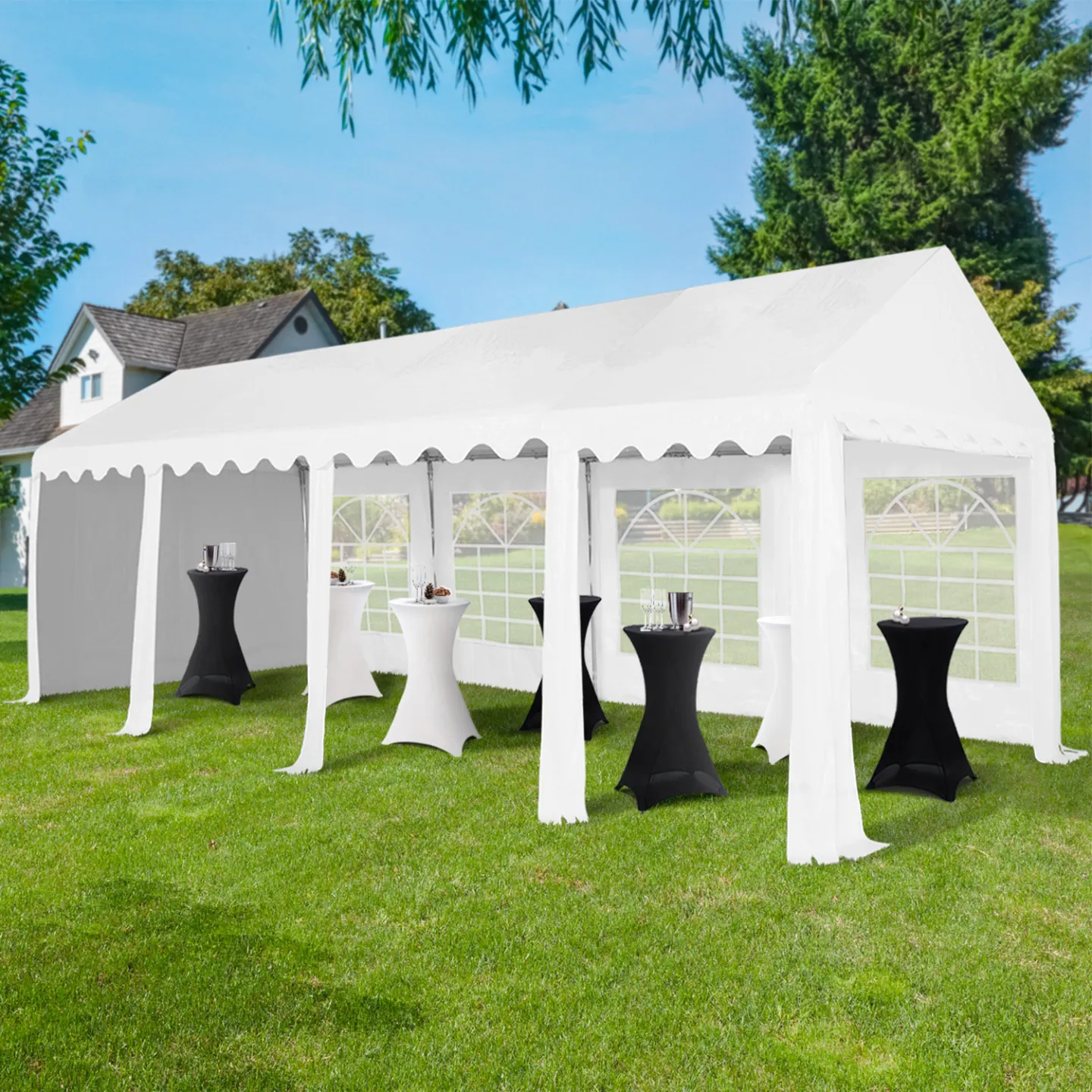 Tente de réception 4x8 M barnum PE 180gr/m² chapiteau blanc 40 personnes