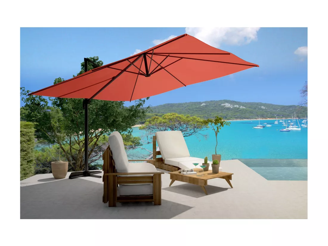 Parasol déporté rectangulaire de 3x4m rotatif à 360° terracotta CESARE