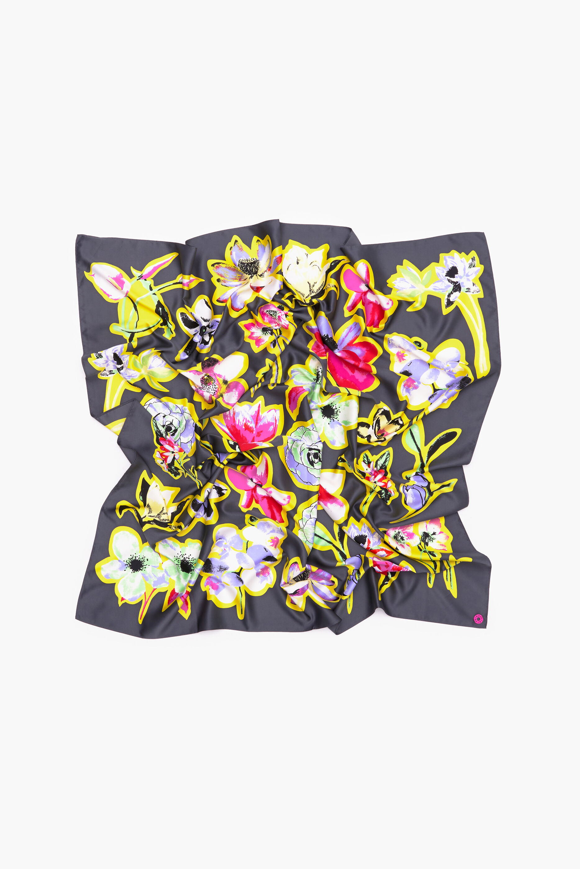 Lenço floral cinza escuro