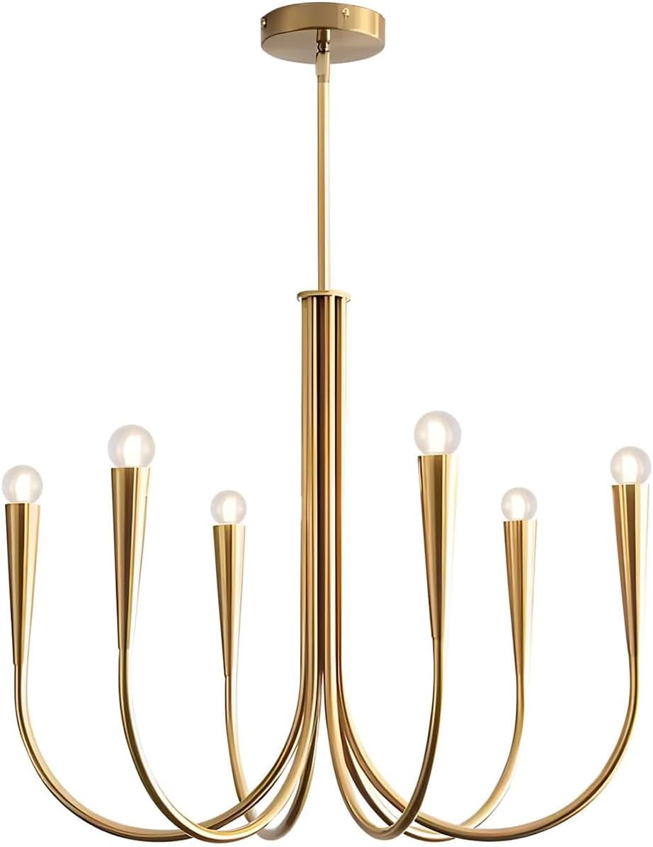 KCO 6-flammig Kronleuchter Gold,Esstisch Pendelleuchte Höhenverstellbar,E14 Fassung