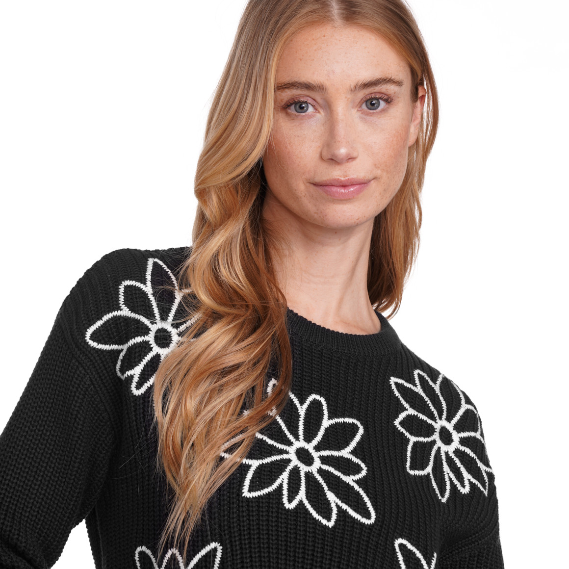 Jonas Nielsen Damen Strickpullover mit Blumen-Stickerei nachtblau
