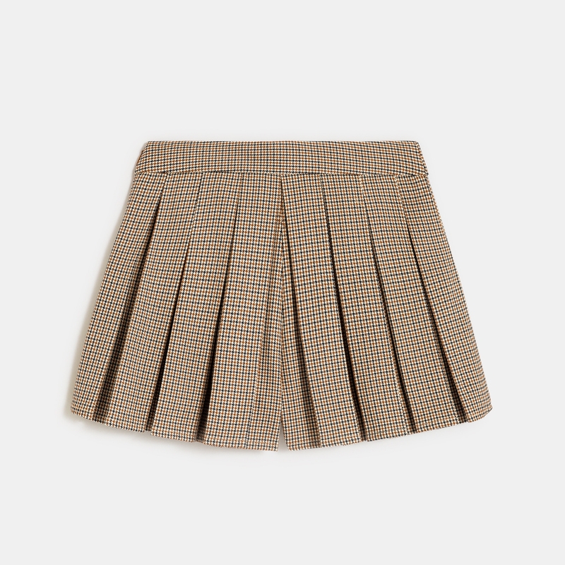 Short plissé à petits carreaux marron fille