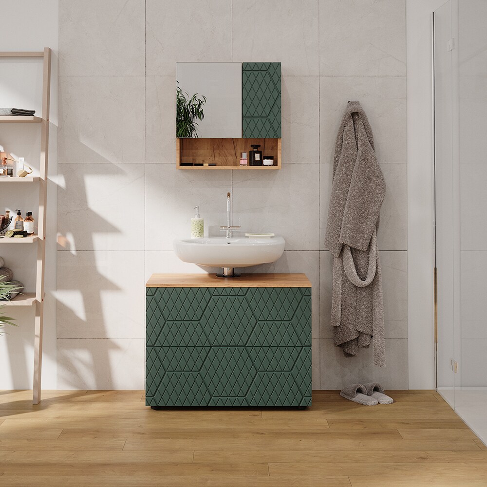 Vicco Badmöbel-Set Irma Eiche Grün 2-teilig Spiegelschrank Waschbeckenschrank 80 cm