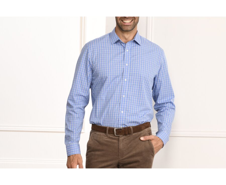 Chemise bleue à carreaux - Col français - GONZAGUE