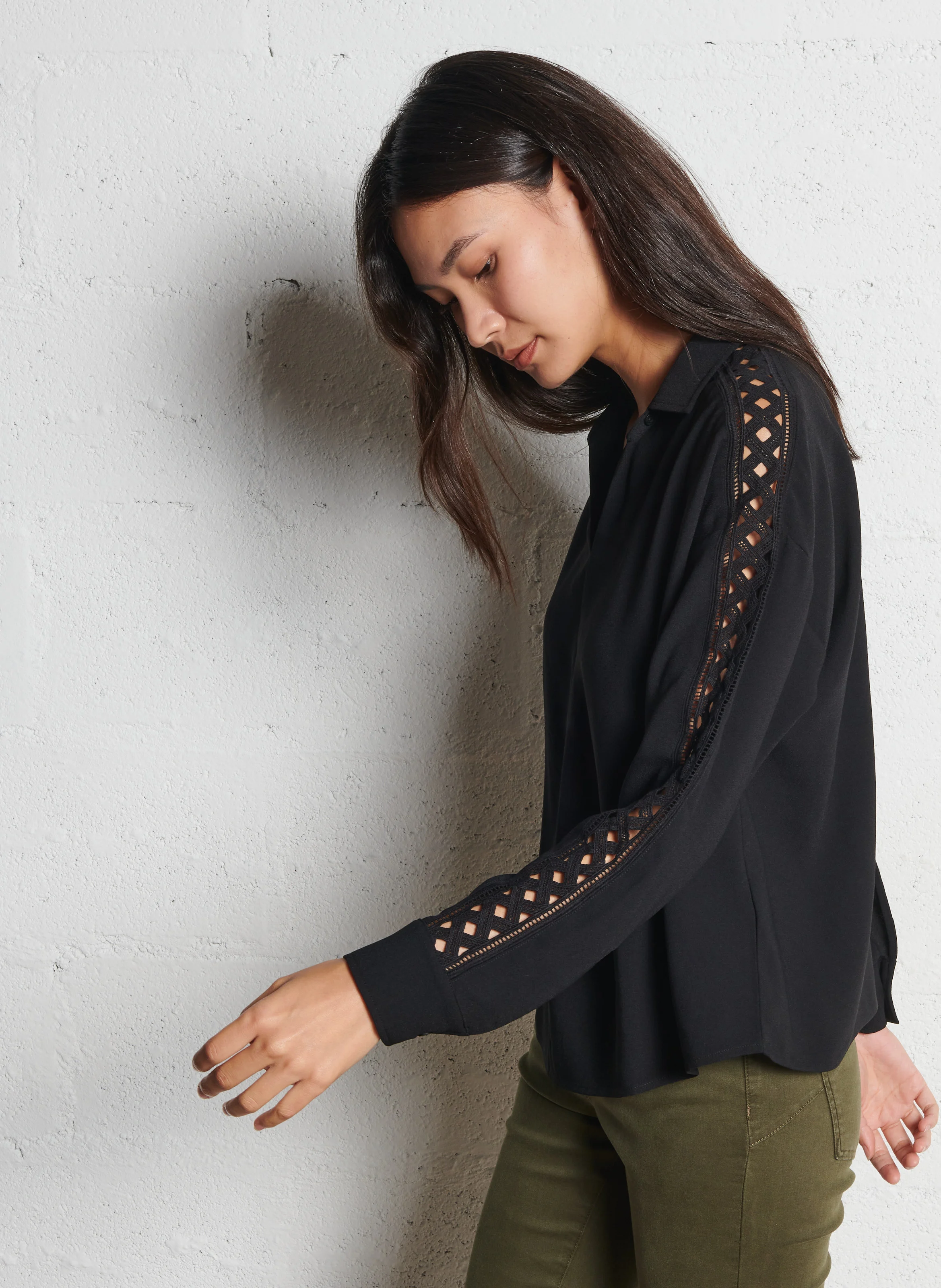 Blouse ample à dentelle| Noir