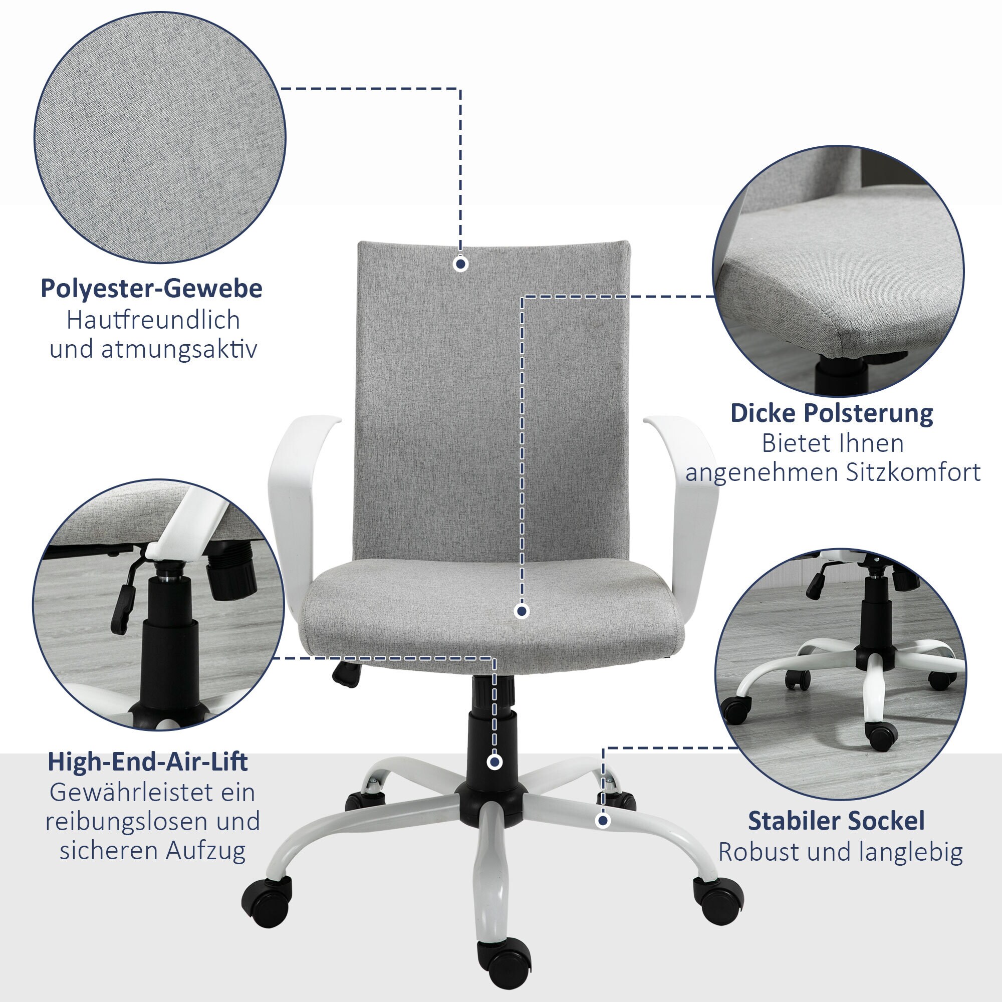 Vinsetto Bürostuhl höhenverstellbar 61 x 61 x 89-99 cm (BxTxH)