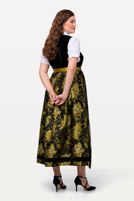Dirndl, Carree-Ausschnitt, Samt-Top, Jacquard-Rock, ärmellos