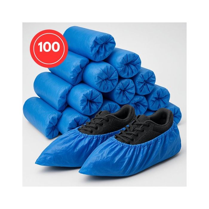 Overschoenen 40micron 100st Schoenovertrekken schoenhoezen geruwd maat 36-46 CPE blauw (8716244004255)