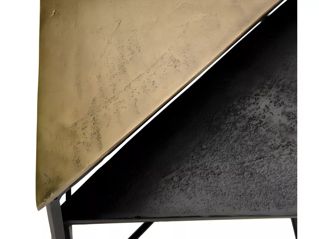 JONAS - Set de 2 tables gigognes triangles aluminium doré et noir - pieds métal noirs