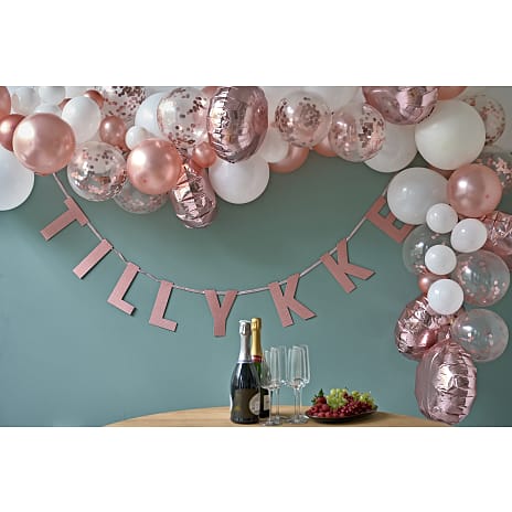Salling ballonbue med 72 balloner - Hvid/rosegold/konfetti