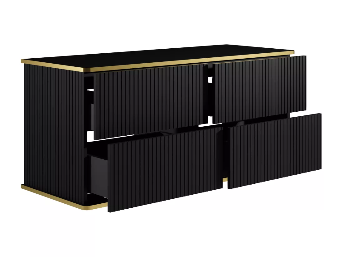 Meuble sous vasque suspendu strié liseré doré - Noir - 120 cm - KELIZA