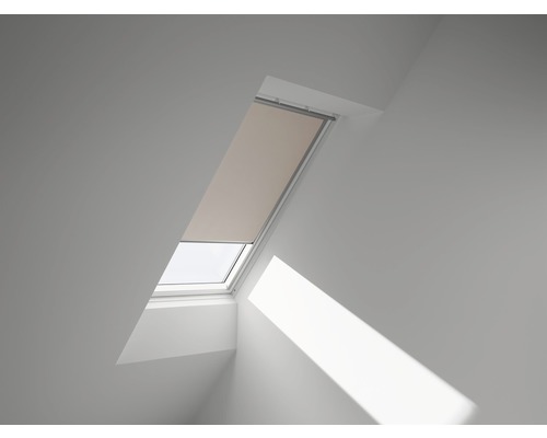 VELUX verduisterend rolgordijn, effen zandbeige, handbediend, aluminium frame, DKL C02 4556S