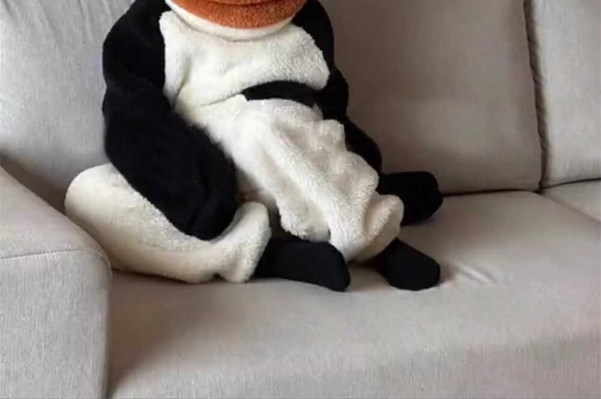 GOUB - Lange mouwen pinguïn fleece pyjama top / rechte broek / pyjamajurk / set