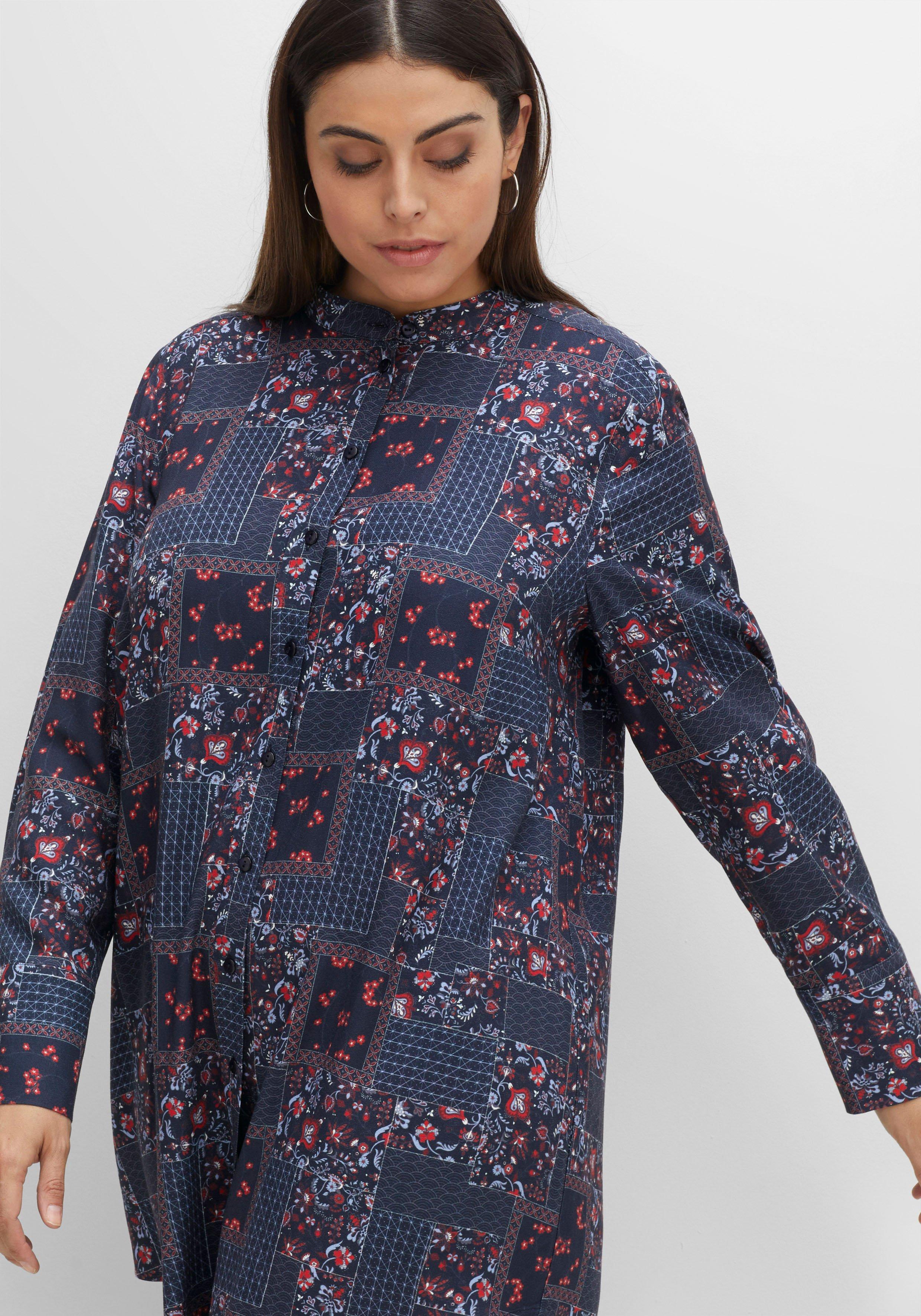 Longbluse mit Patchwork-Print, weich fließend
