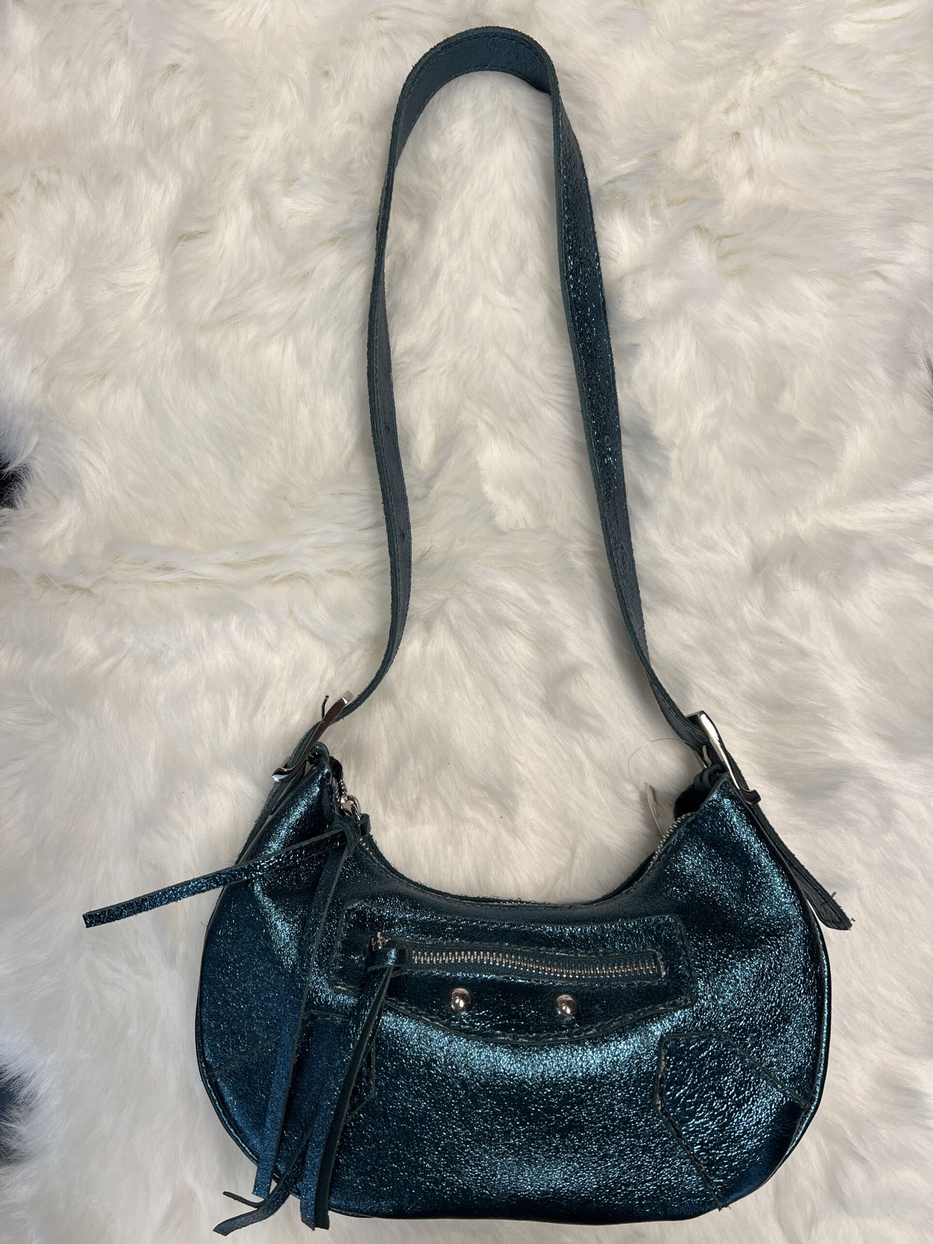 Lommers Leer Emma Schoudertas Metallic Petrol