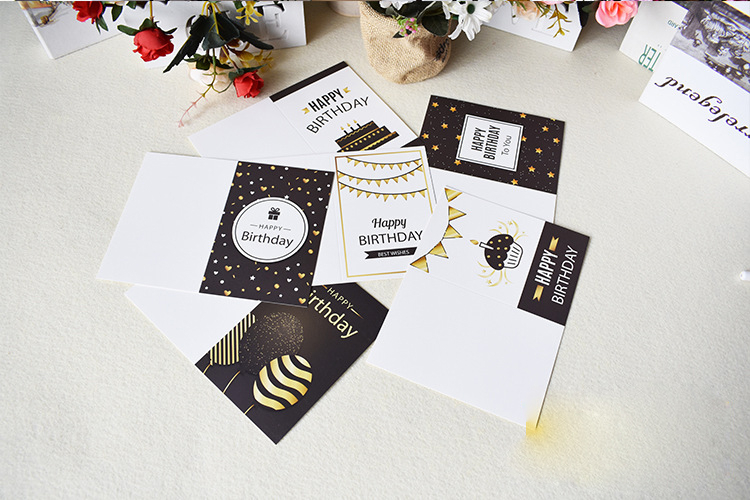 (72-tlg. Set) Glückwunschkarten Geburtstags Doppelkarten mit Sticker   Umschläge - Schwarz / Gold