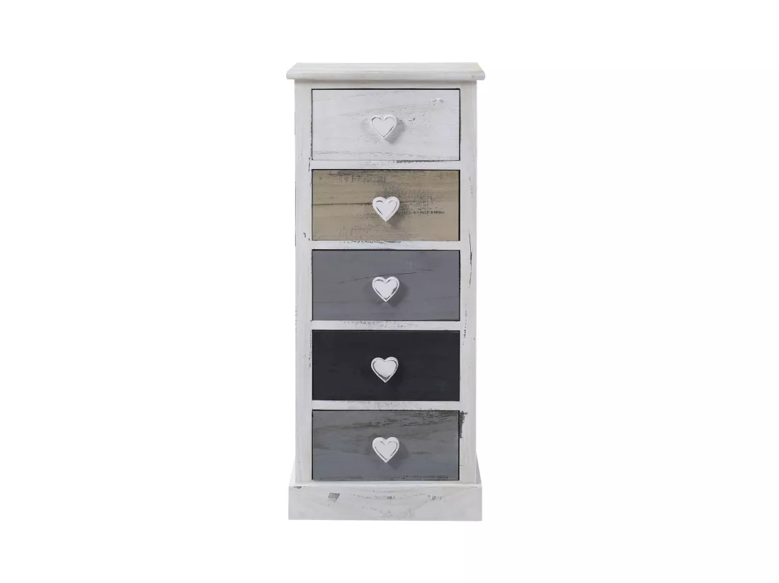 Chiffonnier Muble 5 Tiroirs Bois Blanc Beige Gris 83,5x37x27